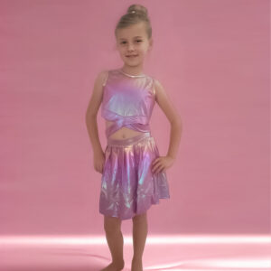Purple Fluorescent Crop Cross over top and skirt