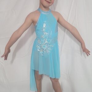 Girls Cyan Sleeveless Lyrical Rhinestone Costume